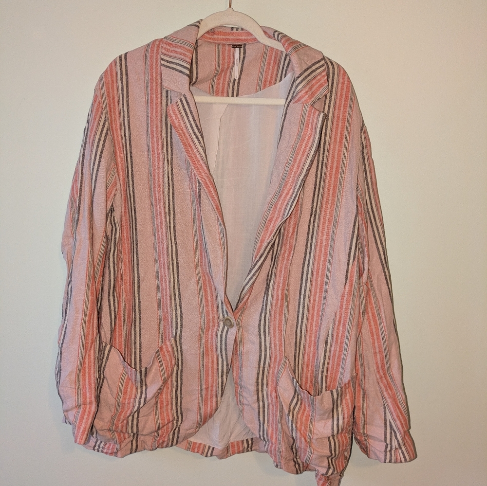 Free People Coral Striped Blazer